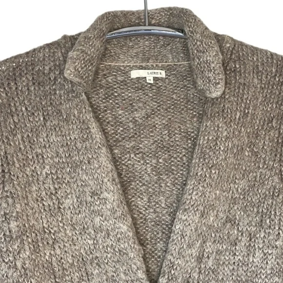 LAURIE B WOOL SOFT BROWN LONG SLEEVE SNAP BUTTON COLLARED CARDIGAN SWEATER, M - Picture 2 of 8